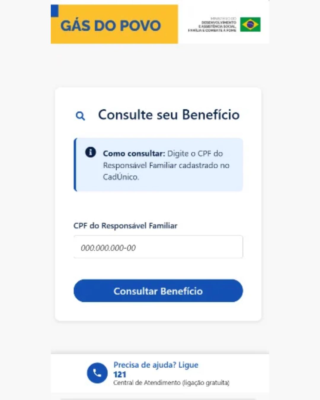 Página de consulta do Gás do Povo